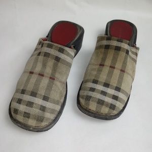 Burberry Distressed Fabric Wood Mules/Clogs 37/7